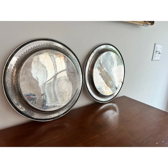 Two Vintage William Rogers Silverplate Tray Pattern 4271P 12 inch Serving Tray - Picture 3 of 6